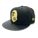 A BATHING APE アベイシングエイプ 24karats トゥエンティーフォーカラッツ New Era ニューエラ サル刺繍 型押し 9FIFTY キャップ ブラックxゴールド sizeF 【中古】 rm