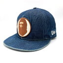 A BATHING APE アベイシングエイプ New Era ニューエラ デニム 猿ワッペン 59FIFTY キャップ 帽子 インディゴ size7・1/2 【中古】 rm