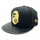 A BATHING APE アベイシングエイプ 24karats トゥエンティーフォーカラッツ New Era ニューエラ サル刺繍 型押し 9FIFTY キャップ 帽子 ブラック×ゴールド sizeF -2 【中古】 rm