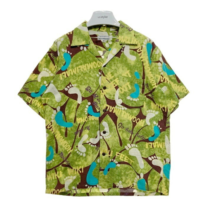 SUN SURF サンサーフ SS31201 足跡総柄 コットン 半袖アロハシャツ ライムグリーン sizeM 【中古】 rm