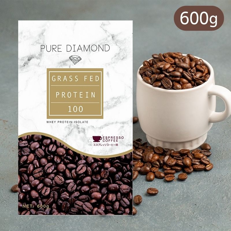 PURE DIAMOND ピュアダイアモンド グラスフェッド プロテイン エスプレッソコーヒー味 600g | ホエイプロテイン 岡部友プロデュース プロテイン 健康食品 たんぱく質 サプリ サプリメント タンパク質 ホエイ プロテインパウダー ゴールドジム 女性