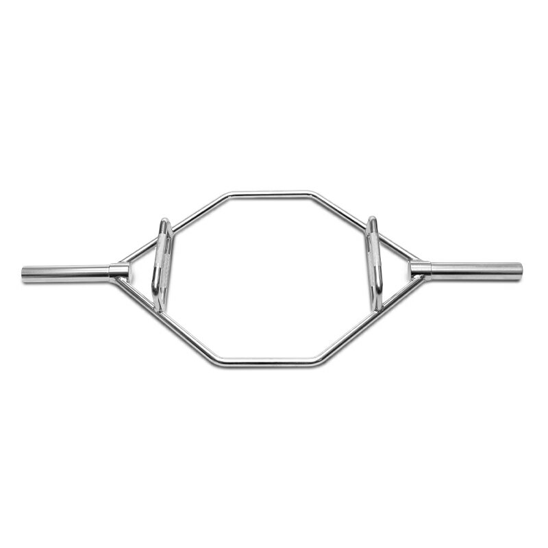 50mmオリンピックプレート専用のALEX　ヘックスバー。 通常のバーでのデッドリフト種目では、バーは常に身体の前側にあるため適切なフォームでないと腰が丸まり、腰部への負担が大きくなってしまうリスクがあります。 ヘックスバーでのデッドリフトではグリップ部分が身体の横に位置し、バーの軌道が身体の中心軸上をとおるので腰部への負担が大きく軽減します。 このことから、通常のバーでのデッドリフトに比べ、背中・脚・臀部の筋肉を非常に意識しやすくなり、安全で効果的なトレーニングが可能となります。 近年は一般的なジムのトレーニーだけではなく、ラグビー・アメフト・野球などのトップアスリートの競技力向上にも使用されるようになっています。