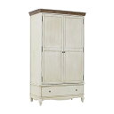 送料無料 新品 アンティーク調 ワードローブ W約114×D約60×H約199cm ホワイト クローゼット チェスト タンス 引き出し ハンガー アンティーク家...