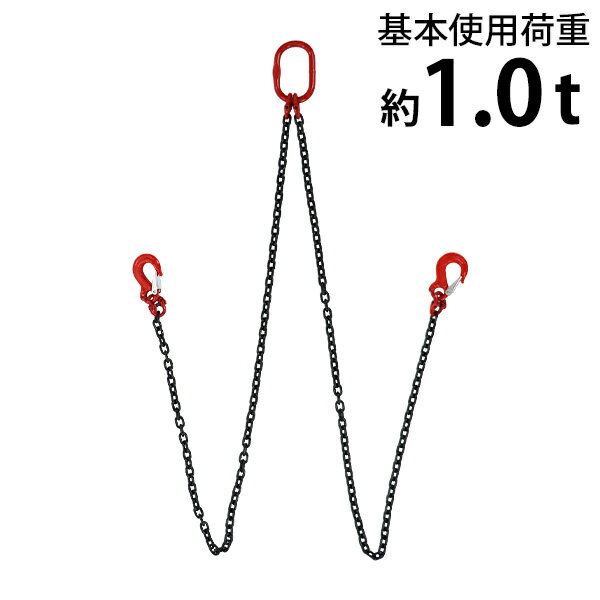 送料無料 チェーンスリング 2点吊り 使用荷重約1.0t 約1000kg チェーン長さ約1.5m 完成品 G80 鍛造 エコノミーモデル スリングチェーン 吊りクランプ 吊り具 2本吊り アイフック ラッチ付 ファンドリフック アイタイプ クレーン ホイスト 玉掛け 運搬 chslingde62lgs1t