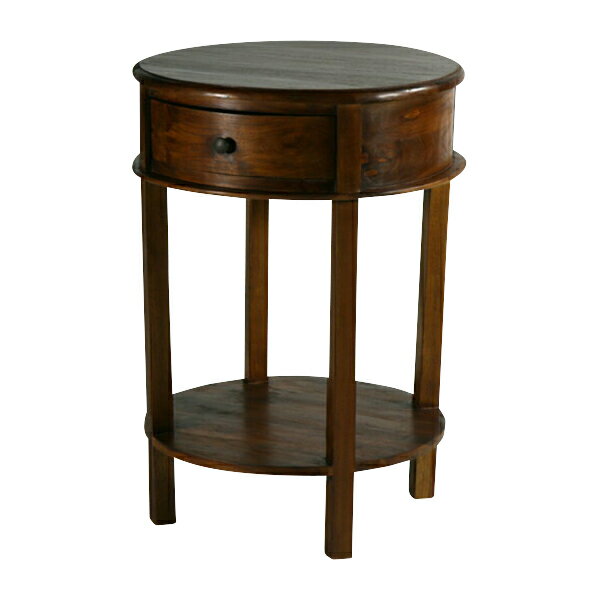 送料無料 新品 チーク無垢 ラウンド サイドテーブル 花台 チーク材 無垢材 チーク T-366-ブラウン