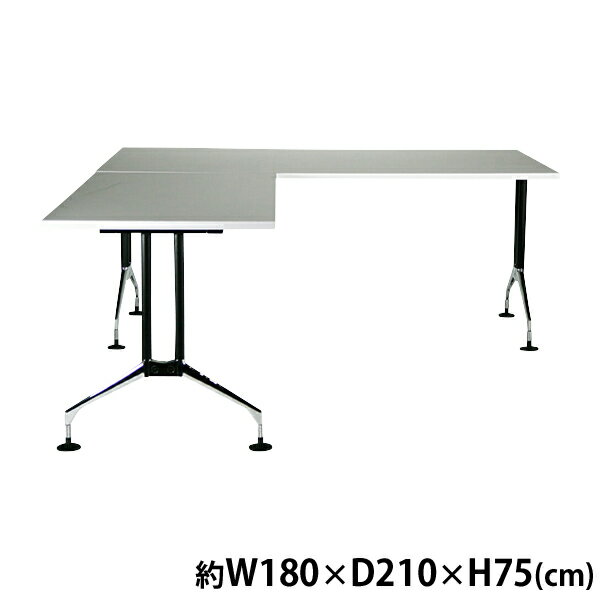Rakuten - 送料無料 新品 L字型アルミナムデスク オフィスデスク パソコンデスク 幅約180cm 奥行約210cm L型 コーナーデスク エグゼクティブデスク ワークデスク 平机 長机 事務机 会議テーブル 会議机 オフィステーブル 事務デスク 会社 事務所 会議用 ホワイト 18901270