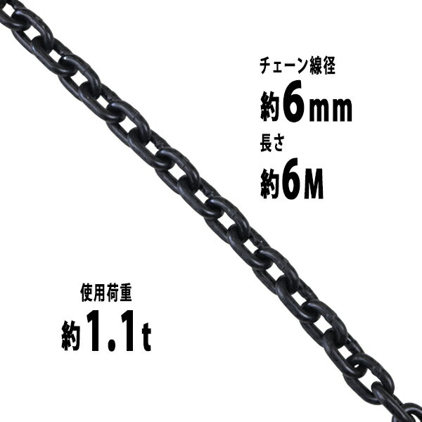 送料無料 チェーン 線径約6mm 使用荷重約1.1t 約1100kg 約6m G80 エコノミーモデル 鎖 くさり 吊り具 チェーンスリング スリングチェーン リンクチェーン チェイン 金具 クレーン ホイスト 玉掛け 吊り上げ 運搬 建築 土木 鉄工 運輸 造船 chain6mm6m