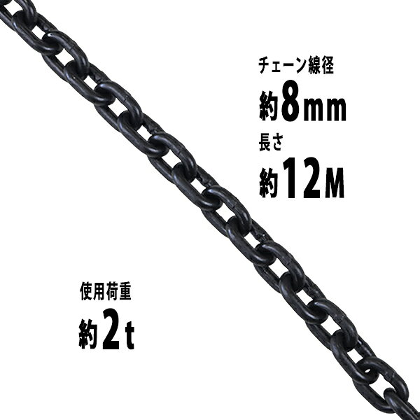 送料無料 チェーン 線径約8mm 使用荷重約2t 約2000kg 約12m G80 エコノミーモデル 鎖 くさり 吊り具 チェーンスリング スリングチェーン リンクチェーン チェイン 金具 クレーン ホイスト 玉掛け 吊り上げ 運搬 建築 土木 鉄工 運輸 造船 chain8mm12m