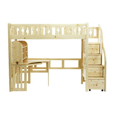 送料無料 新品 階段付きロフトベッド ロフトベッド システムベッド ホルムアルデヒド未使用 階段付き デスク付き パイン材 木製 木製ベッド 二段ベッド シングルベッド すのこベッド ナチュラル
