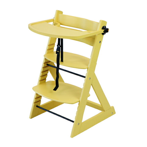 送料無料 新品 ベビーチェア テーブル付き トレイ付き キッズチェア グローアップチェア 木製 子供用椅子 イエロー