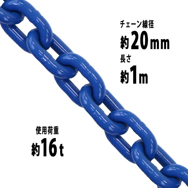 送料無料 チェーン 線径約20mm 使用荷重約16t 約16000kg 約1m G100 ハイグレードモデル 鎖 くさり 吊り具 チェーンスリング スリングチェーン リンクチェーン チェイン 金具 クレーン ホイスト 玉掛け 吊り上げ 運搬 建築 土木 鉄工 運輸 造船 青 g100bchain20mm1m