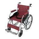 送料無料 車椅子 アルミ合金製 レッドチェック 約11kg TAISコード取得済 軽量 折り畳み 自走介助兼用 介助ブレーキ付き 携帯バッグ付き ノーパンクタイ