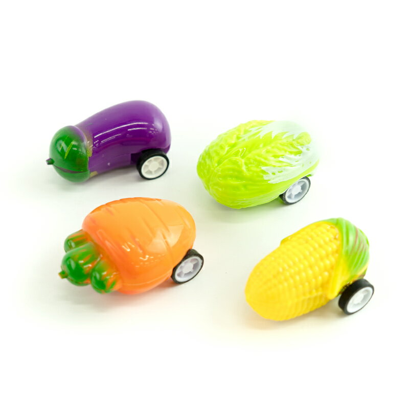 カプセルなし・台紙なし　産地直送野菜プルバックカー（96個入り）後ろに引っ張って離すと、びゅーんっと野菜が走り出すよ　ガチャガチャ景品
