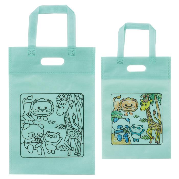 塗り絵アニマル不織布バッグ　A4　パステルグリーン　塗り絵ができる不織布バッグ工作　夏休み工作キット　自由研究　図工　お絵かきイベント