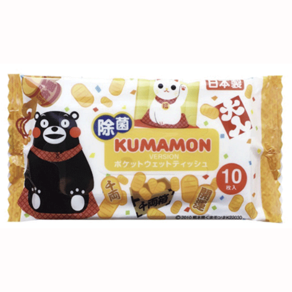 くまモン除菌ポケットウェットティッシュ 10枚入　180個セット販売　縁起物とくまモンのパッケージが可愛いウェットティッシュ
