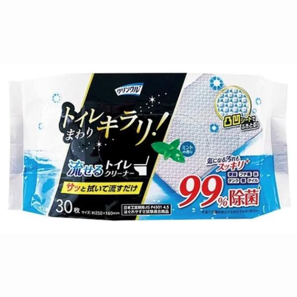 リンクルキラリ流せるトイレクリーナー30枚　108個入り　爽やかなミントの香りのウエットタイプ　便座・タンク・床・タイル掃除も拭いて流すだけ