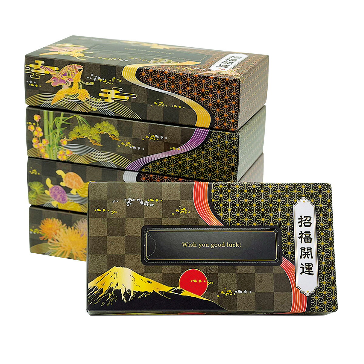 お正月景品 招福開運エコ寸BOXティッシュ100W5個組 12セット販売 縁起物 新年のご挨拶品 販促品・ノベルティ・景品・粗品