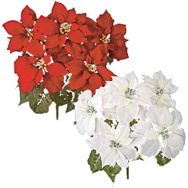 Rakuten - クリスマス　装飾　ベルベットブリリアントポインセチアブッシュ(5) 　ポインセチア　造花　クリスマスの造花装飾