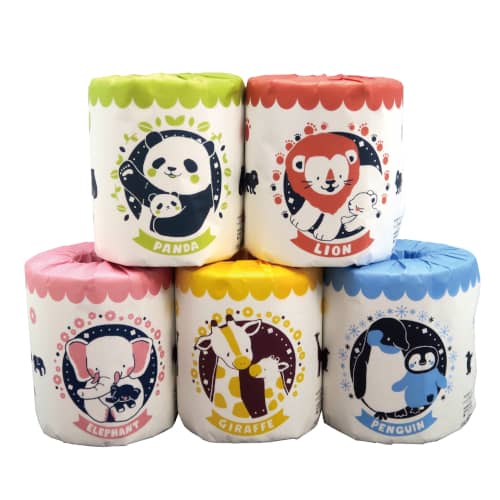 トイレットペーパー　アニマルシリーズ　5種アソート　100個セット販売　可愛らしい動物親子パッケージ..