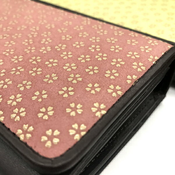 印伝　長財布　草木染印伝中LF長財布　小桜柄が可愛い　着物・浴衣にも合う財布　和風長財布　内側濃茶色