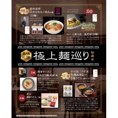 楽天ゴールドスター美味礼賛　極上麺巡り抽選会50人用　全銀座の銘店やご当地?、高級スーパーの人気商品まで極上のラインナップ　抽選くじ・くじ箱などの付属品もセットになっているので、納品後すぐにイベントが開催できます