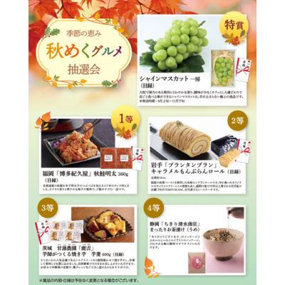 季節の恵み　秋めくグルメ抽選会　旬の味覚を召し上がれ！目録がメインで手離れの良いキット　抽選くじ・くじ箱などの付属品もセットになっているので、納品後すぐにイベントが開催できます