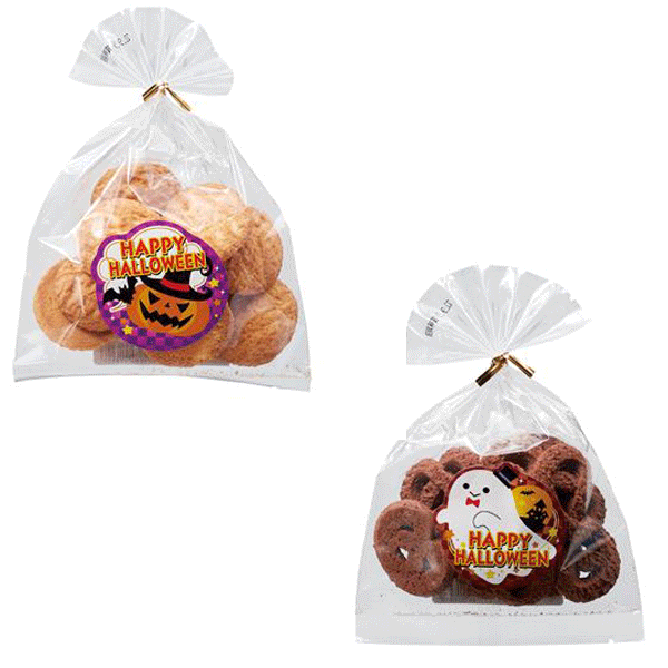 ハロウィン　お菓子景品　ハロウィンクッキー　120個セット販売　国産小麦を使用したクッキー　2種類からお選びください　ハロウィンデザインのシールがワンポイント　子供会景品　販促品・ノベルティ・記念品・粗品・プレゼント