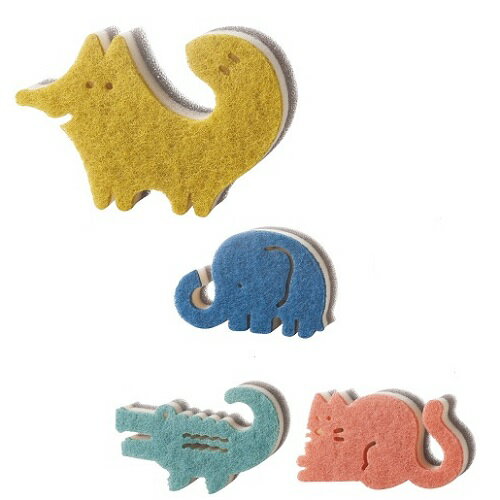 ぶらりんアニマルキッチンスポンジ 240個セット販売 くすみカラーがかわいい 動物デザインのスポンジ 蛇口などに吊り下げて収納できます 4種類取混ぜ キッチングッズ 販促品・景品・粗品・ノベルティ