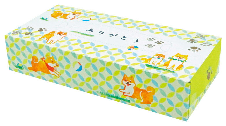 おもてなしBOXティッシュ120Wありがとう180個セット販売可愛い柴犬のイラストとありがとうの文字入りボックスティッシュ