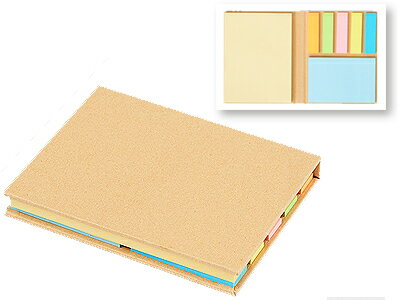 付箋　エコフセンブック　120個セット販売　7色3サイズ　カバーに再生紙を利用した環境にやさしい付箋セット　付箋枚数大50枚、中25枚、小各25枚【名入れ可能商品　別途費用が掛かります】