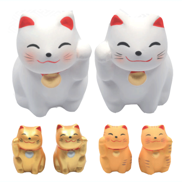 おみくじ景品　招き猫みくじ　10個セット販売　陶器製（素焼き）H45×W35mm　縁起物　招き猫　おみくじ　置物の底から出ている紐を引っ張り、おみくじが出てくる仕組み　イベント販促品・景品・ノベルティ