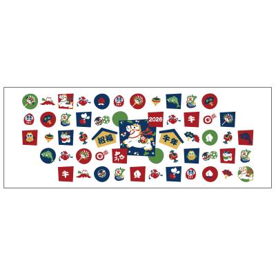 お正月景品 干支手ぬぐい1枚（市松柄）100枚セット販売 日本製 2026年の干支の手ぬぐい 招福開運 馬 午年 縁起物 新年のご挨拶品 販促品・ノベルティ・景品・粗品