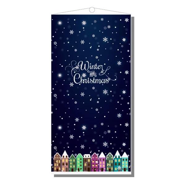 Rakuten - タペストリー　ウインター&クリスマスタウン（防炎加工）クリスマス　タペストリー　装飾　吊り下げるだけでクリスマス気分　上下パイプ・上部ヒモ付き　180×90cm　ウインドウ　ディスプレイ