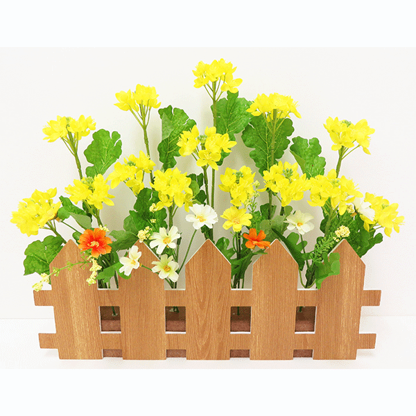 春の花　装飾　ディスプレイ　ニュー菜の花垣根アレンジ　35×41×19cm　造花　店舗装飾　飾り