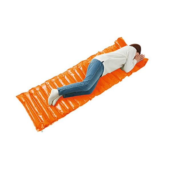 エアーマットオレンジ　付属品ストロー　防災軽量・コンパクト　避難などの緊急時に冷たい床から体を守..