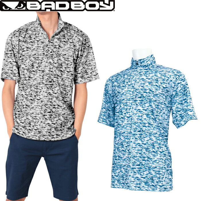 【メール便発送可】 BADBOY バッドボーイ BB-1074S メンズ 半袖ZIPハイネックシャツ　ジップシャツ/ムリネ/杢柄 　