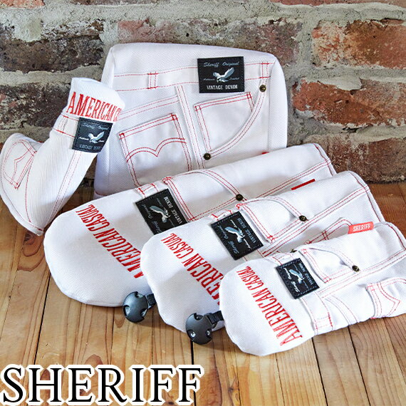 SHERIFF シェリフ SAM-003HC アメカジシリーズ　デニム　ヘッドカバー　ホワイト×レッド 