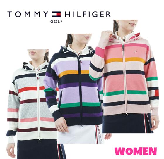 TOMMY HILFIGER GOLFトミーヒルフィガー ゴルフTHLA273WOMEN レディース裏地付 マルチボーダー ニットパーカ