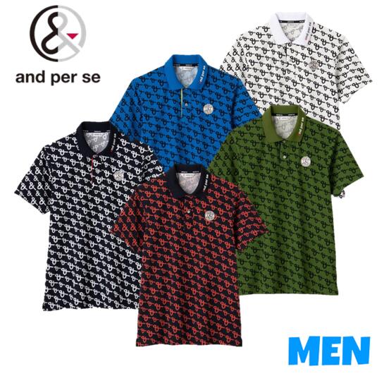 and per se アンパスィAMS9713X6MEN メンズ総柄プリント半袖ポロシャツ