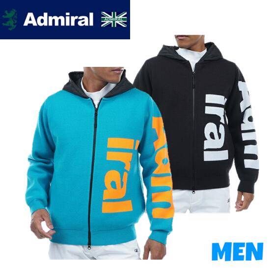 Admiral GOLFアドミラルゴルフADMA392MEN メンズビッグロゴ　ジップアップ裏地付きフーデッドセーター