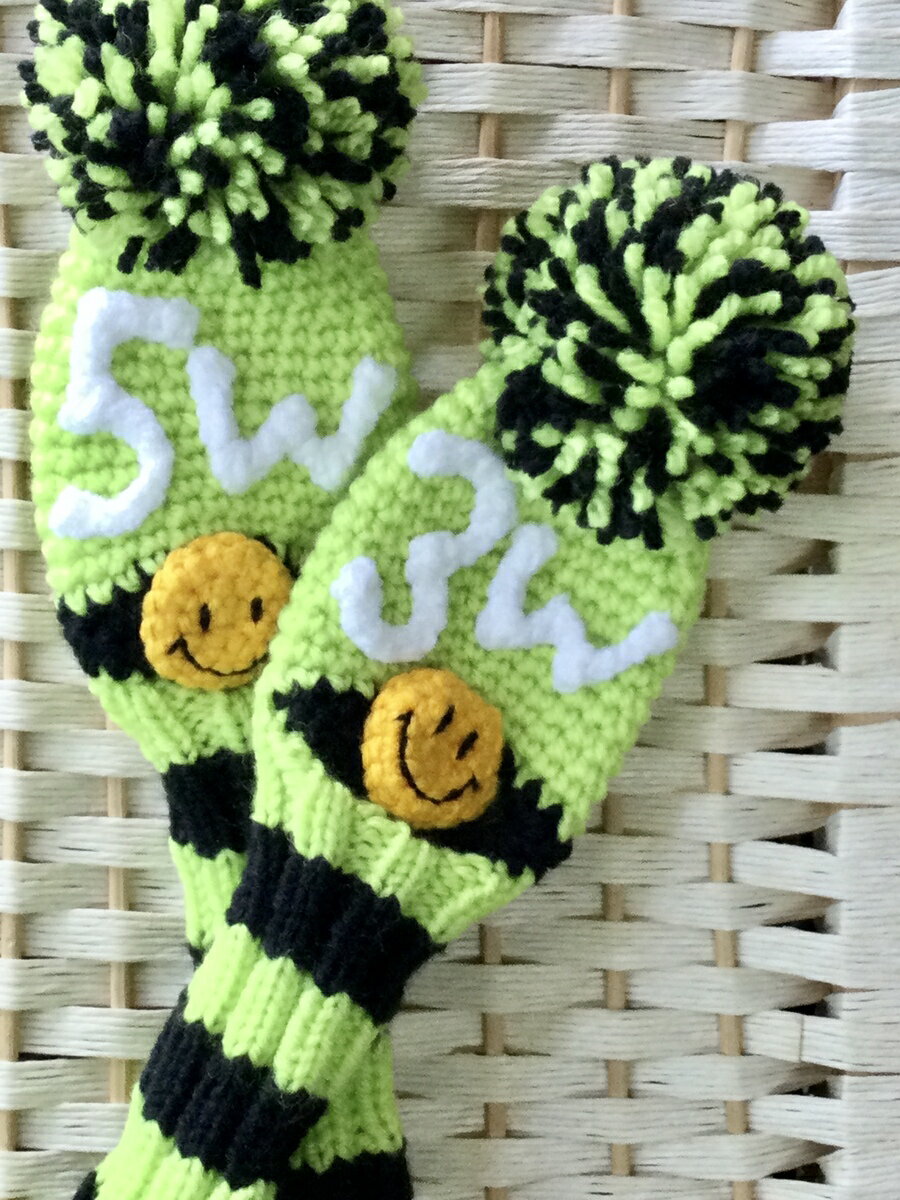 ＜単品販売＞ゴルフカバー ウッド　　【黄緑、黒】【楽天ランキング8位(2022.10)】ゴルフ ヘッドカバー 手作り かわいいインスタ映え インスタ スニーカーソックス 毛糸 オリジナル カラフル 靴下 くつした golf 番手