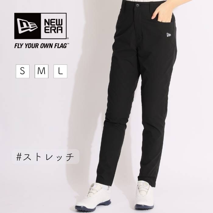 ニューエラ バックプリントストレッチテーパードパンツ(ブラック) ゴルフウェア レディース 春夏 ゴルフ女子 CURUCURU