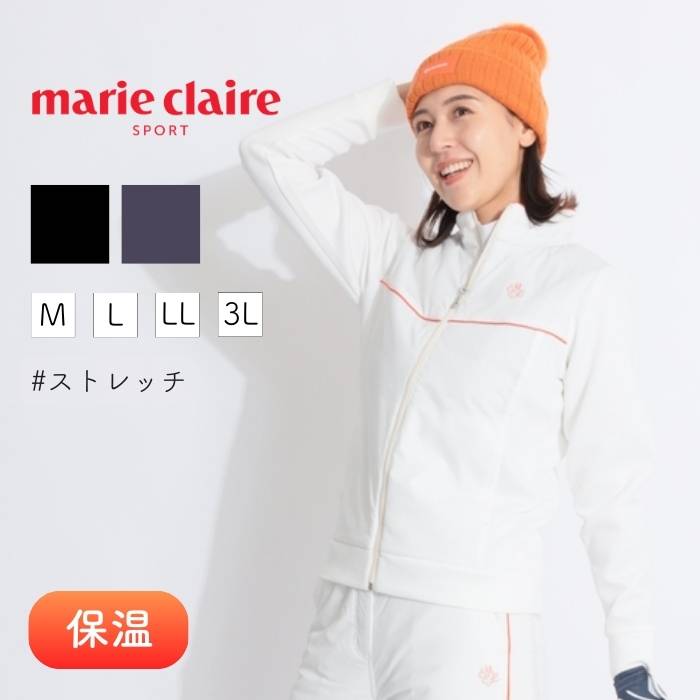 マリクレール 【保温ストレッチ】パイピングラインハイブリッドブルゾン ゴルフウェア レディース 秋冬..