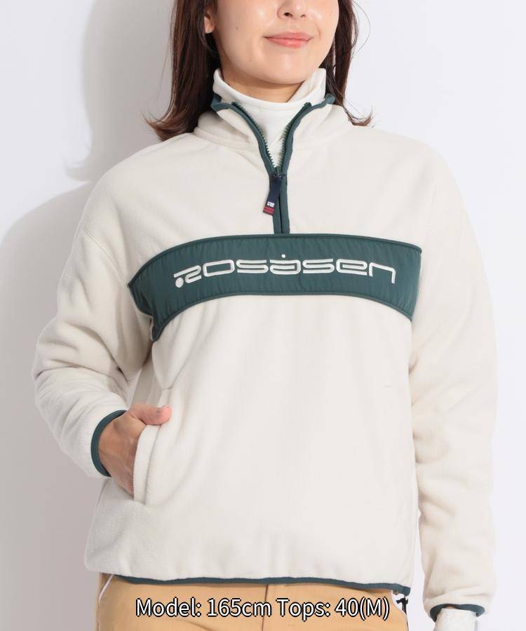 ロサーセン 【防風保温】ハーフジップフリース配色プルオーバー ゴルフウェア レディース 秋冬 ゴルフ女子 CURUCURU