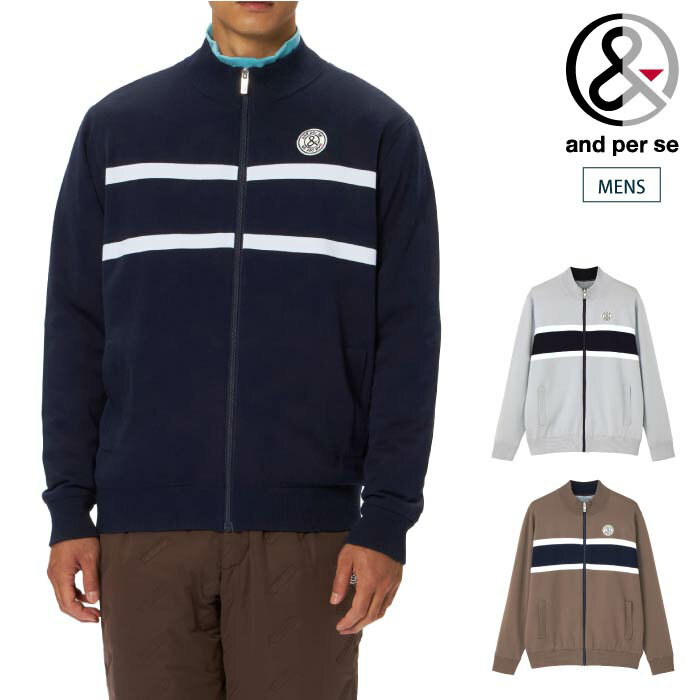 and per se アンパスィ ゴルフウェア メンズ ウインドシャッター防風ニットブルゾン フルジップスタンド ストレッチ 吸湿発熱 amf2915a3 秋冬 2025