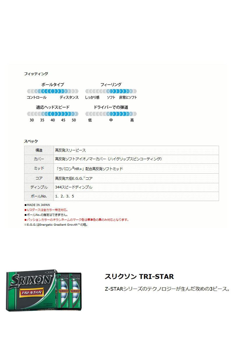 ゴルフ ボール DONLOP ダンロップ スリクソン SRIXON TRI-STAR ダース