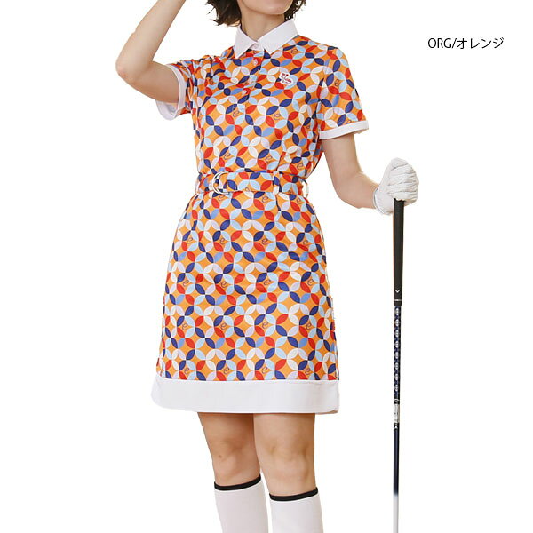 【春夏特価】【ネコポス対象】ゴルフウェア ワンピース エフィカス 2502-4248 レディース 幾何学あさがお柄 同柄インナーパンツ付 efficace