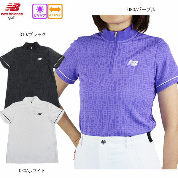 樂天商城 - 【ネコポス対象】ゴルフウェア モックネック 半袖 ニューバランス 012-6166502 レディース 26春夏 リフレクト・ロゴ柄 ハーフジッププルオーバー ストレッチ UVカット newbalance golf