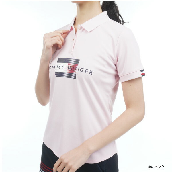 セール ゴルフウェア ゴルフシャツ 半袖ポロシャツ トミーヒルフィガー THLA314 フロントフラッグプリントポロシャツ レディース 吸水速乾 大きいサイズ有 抗菌 防臭 UV