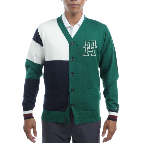 セール トミーヒルフィガー メンズ フラッグ切替 ニットカーディガン THMA276 保温 大きいサイズ有 ニット TOMMY HILFIGER